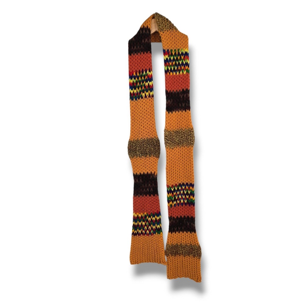 Handmade Chunky Knit Scarf Orange Brown Multicolor Striped Boho Artisan